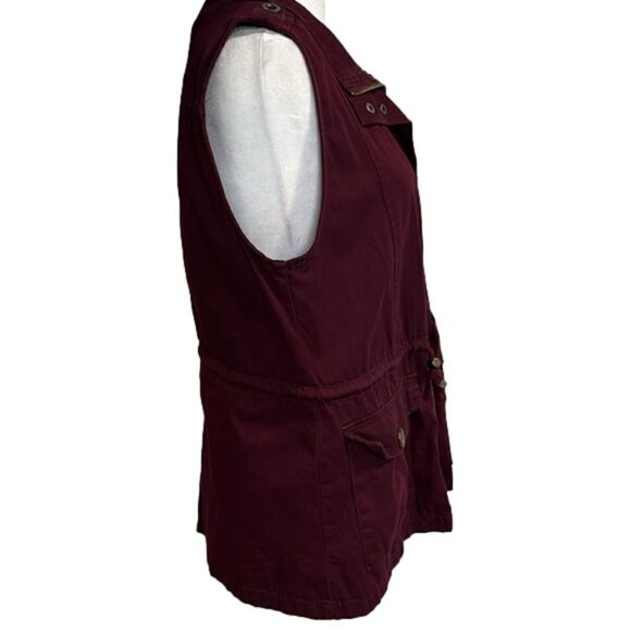 2Sable NWOT 100% cotton maroon burgundy utility vest snaps buttons zippers - S - Picture 3 of 11